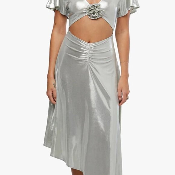 Silver Metallic Midi Dress - Picture 1 of 8